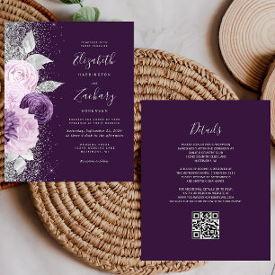 Papier Mariage Code QR Fleurs Violettes Argentées Budget