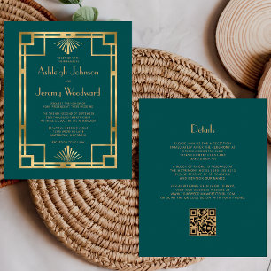 Papier Mariage Code QR Or Sarcelle Vintage Années 1920 Bu
