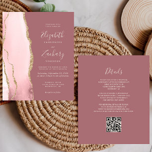 Papier Mariage Code QR Rose Agate Or Blush Budget