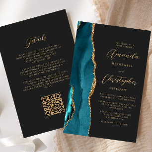 Papier Mariage Code QR Sable Agate Bleu Turquoise Or Budg