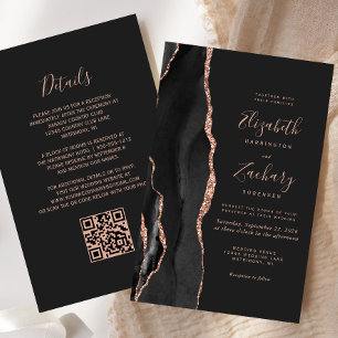 Papier Mariage Code QR Sable Rose Doré Agate Noir Budget