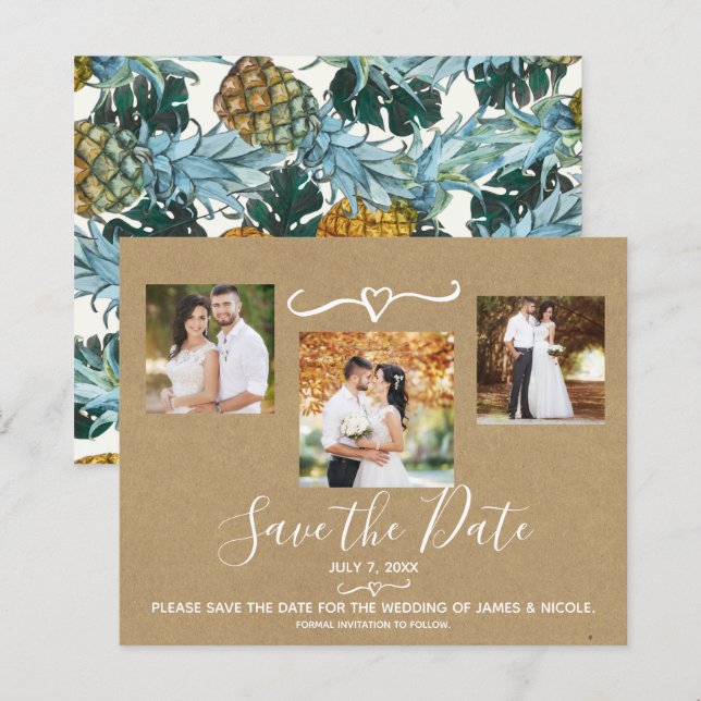 Papier Mariage d'ananas tropicaux Photo Enregistrer la da (Devant / Derrière)