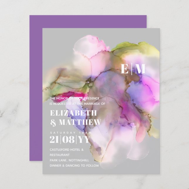 Papier MARIAGE d'aquarelle BUDGET Abstrait violet gris (Devant / Derrière)