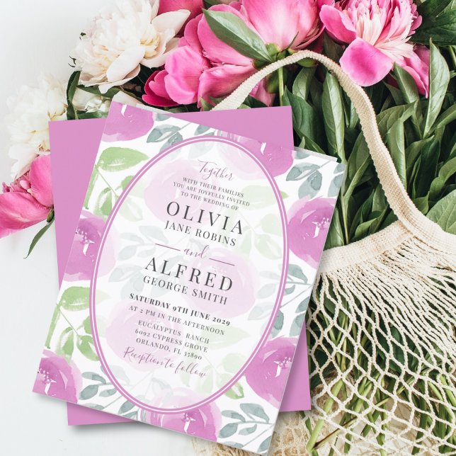 Papier Mariage d'aquarelle fleurie rose Boho Budget (Créateur téléchargé)