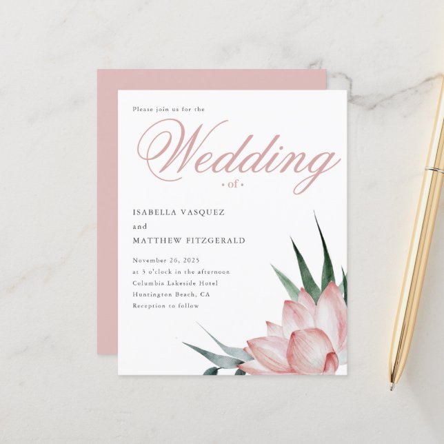 Papier Mariage d'aquarelle florale rose budget (Devant/Arrière en situation)