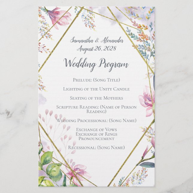 Papier Mariage d'aquarelle géométrique à fleurs rose (Devant)