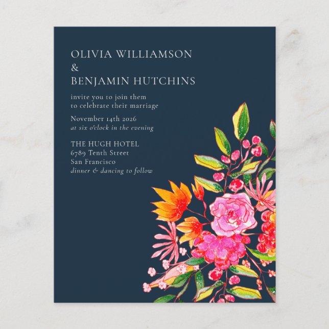 Papier Mariage d'aquarelle marine rose budget (Devant)