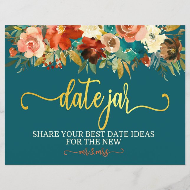 Papier Mariage Date Jar Signal - Mariage Turquoise et ora (Devant)