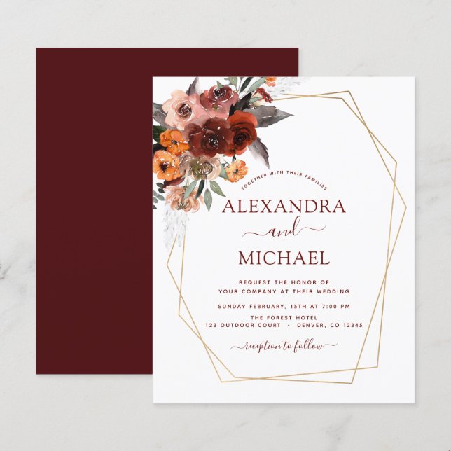 Papier Mariage de automne Budget Burnt Orange Floral (Devant / Derrière)