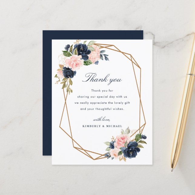 Papier mariage de cadre géométrique bleu marine (Devant/Arrière en situation)