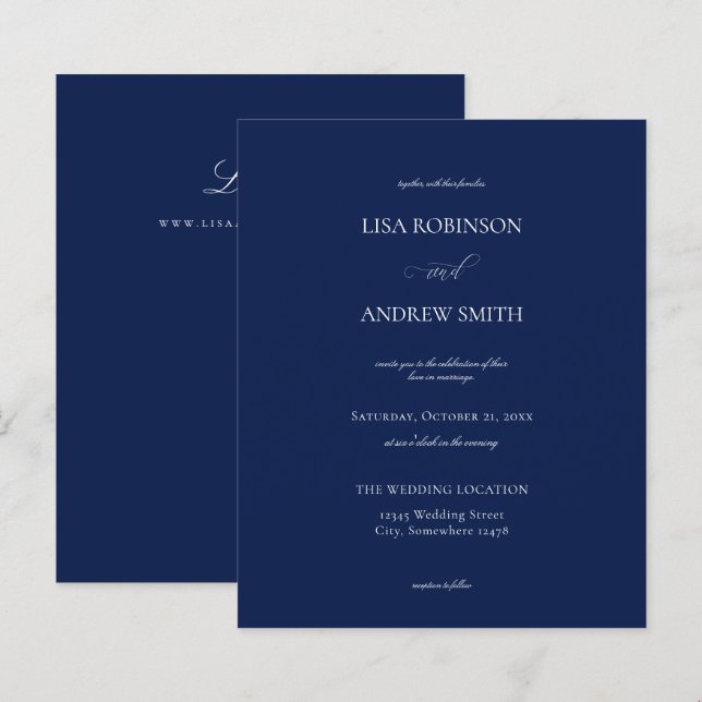 Papier Mariage de calligraphie bleu Budget Marine (Devant / Derrière)