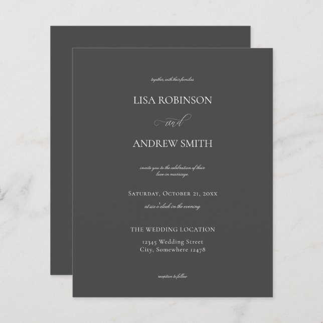 Papier Mariage de calligraphie gris foncé du budget (Devant / Derrière)