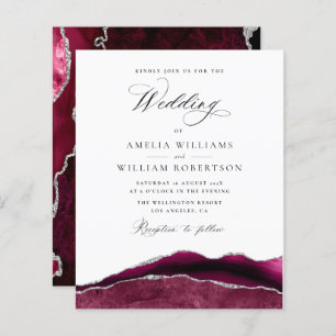 Papier mariage de calligraphie moderne bordeaux et argent