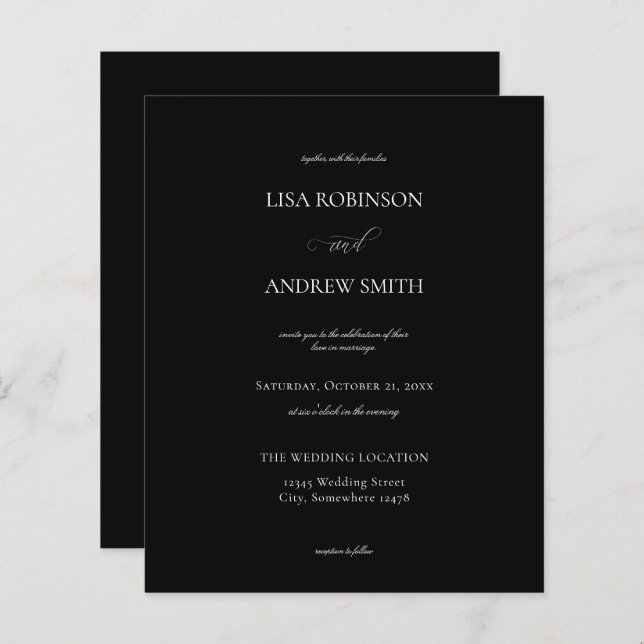 Papier Mariage de calligraphie noir budget (Devant / Derrière)