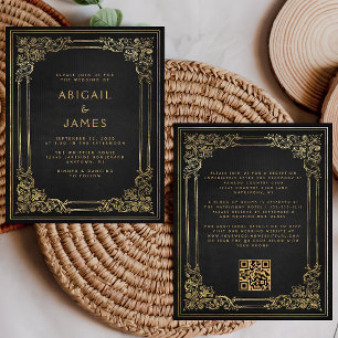 Papier Mariage de code QR Black Gold Vintage Budget