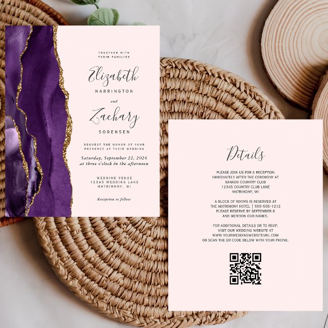 Papier Mariage de code QR Blush Gold Agush Budget (Créateur téléchargé)