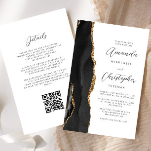 Papier Mariage de code QR de l'Agate Black Gold Budget