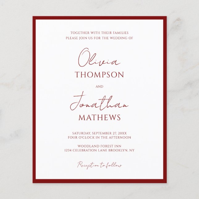Papier MARIAGE de code QR du script de bordure rouge simp (Devant)