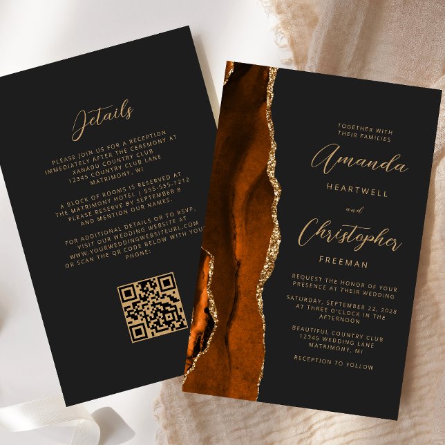 Papier Mariage de code QR foncé de l'âge or rouille budgé (Créateur téléchargé)