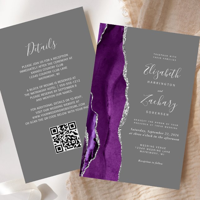 Papier Mariage de code QR gris gris argenté Budget Purple (Créateur téléchargé)