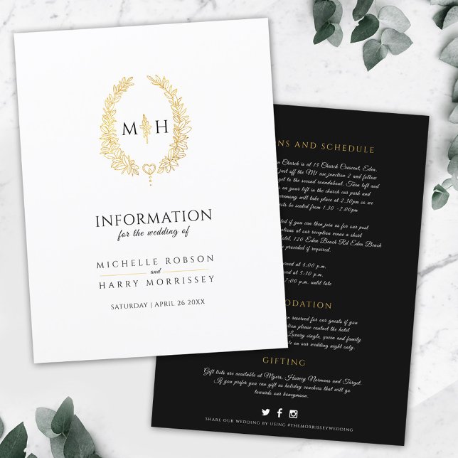 Papier Mariage de couronnes en or noir monogramme (Créateur téléchargé)