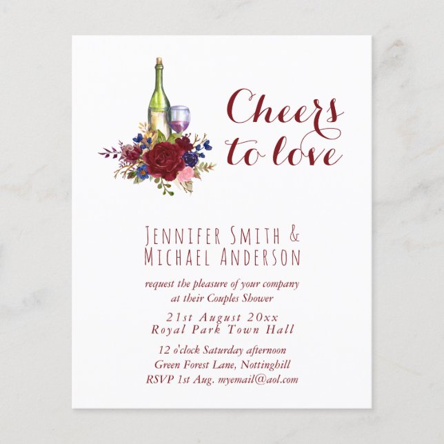 Papier Mariage de dégustation ou Fête des mariées Budget  (Devant)