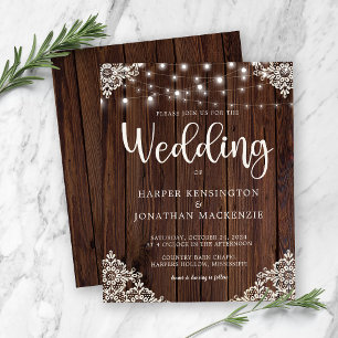 Papier Mariage de dentelle de bois rustique budget