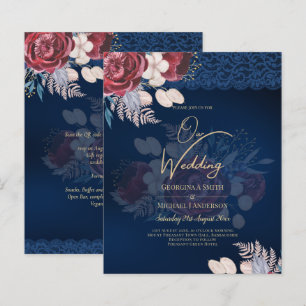 Papier Mariage de dentelle florale bleu Bourgogne moderne
