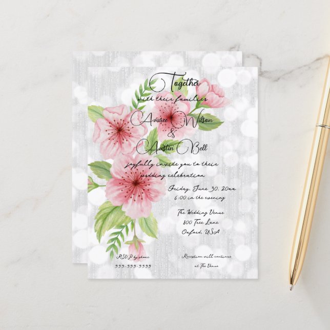 Papier Mariage de fleurs de cerisiers roses (Devant/Arrière en situation)