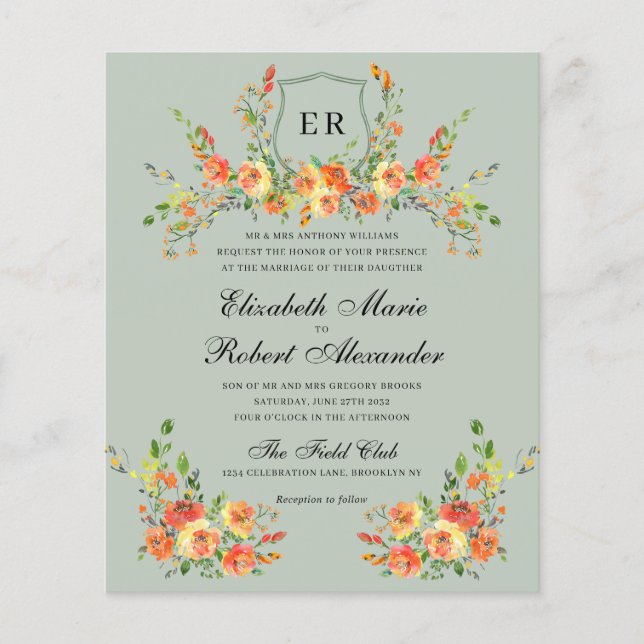 Papier MARIAGE de la crête verte du monogramme (Devant)