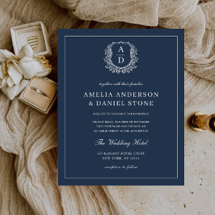 Papier Mariage de Monogramme bleu marine Invitation éléga