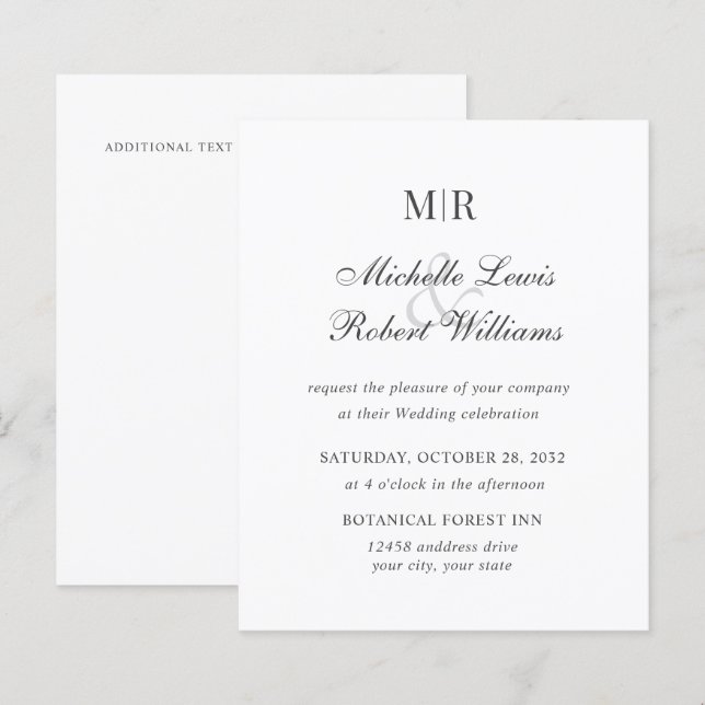 PAPIER MARIAGE DE MONOGRAMME PLAIN ÉLÉGANT BUDGET (Devant / Derrière)