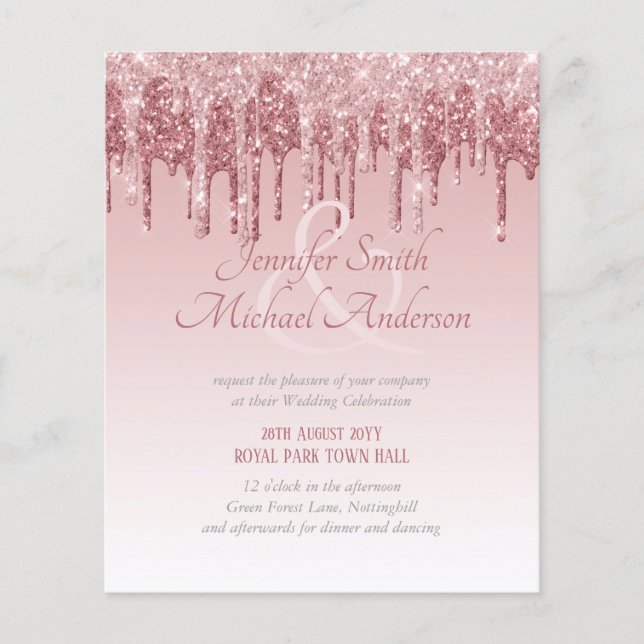 Papier Mariage de Parties scintillant à goutte d'or rose  (Devant)