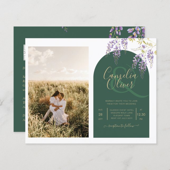 Papier Mariage de PHOTO tout-en-1 Budget Wisteria QR Code (Devant / Derrière)