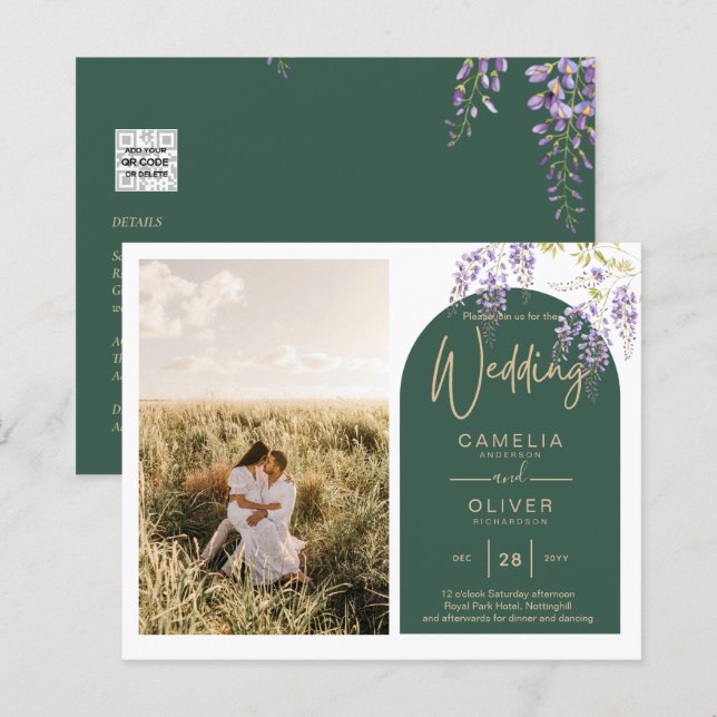 Papier Mariage de PHOTO tout-en-1 Budget Wisteria QR Code (Devant / Derrière)
