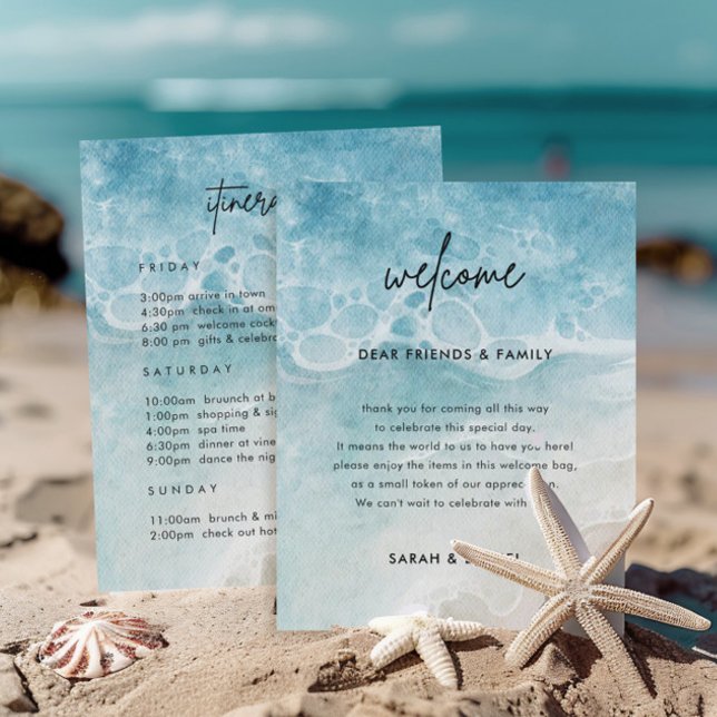 Papier Mariage de plage Bienvenue Timeline Itinéraire (Créateur téléchargé)
