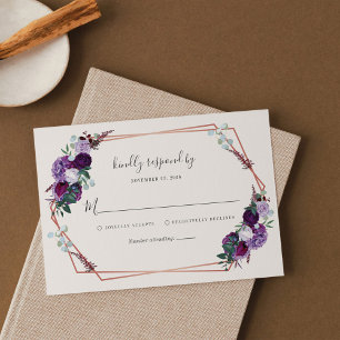 Papier Mariage de script moderne géométrique fleuri viole