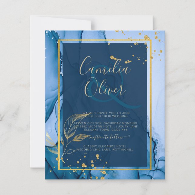 Papier Mariage d'encre d'alcool bleu LeahG® Navy (Devant)