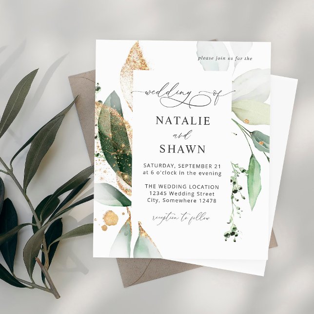 Papier Mariage d'or éucalyptus léger budget (Créateur téléchargé)