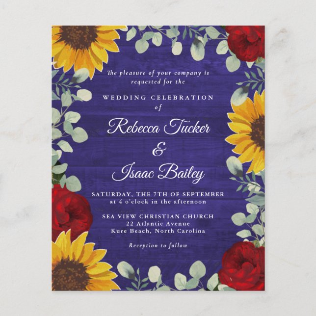 Papier Mariage du budget du Rose Sunflower Eucalyptus (Devant)