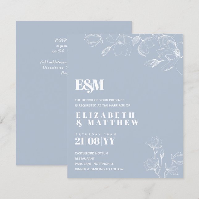 Papier Mariage Dusty Blue White Magnolias (Devant / Derrière)