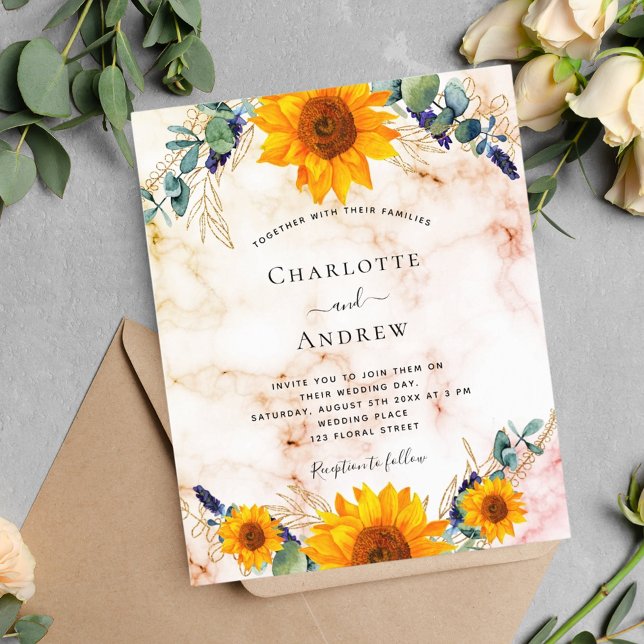 Papier Mariage économique rustique tournesols eucalyptus  (Créateur téléchargé)