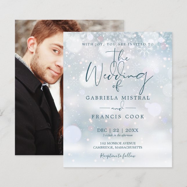 Papier Mariage Élégant Budget Wonderland Hivernal Photo (Devant / Derrière)