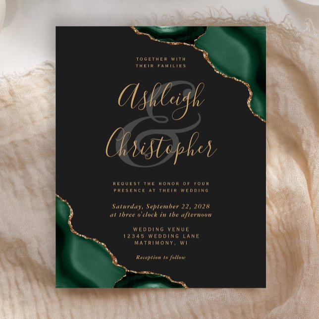 Papier Mariage élégant de coins d'agate vert émeraude fon (Créateur téléchargé)