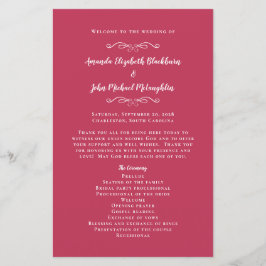 Papier Mariage élégant Magenta Red Chic Cérémonie Program