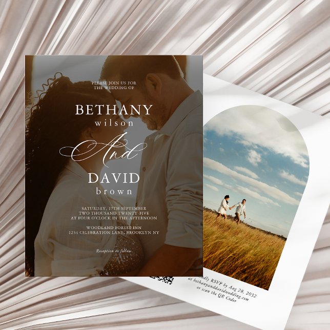 Papier MARIAGE Élégant Moderne 2 Arches Code QR Photo (Créateur téléchargé)