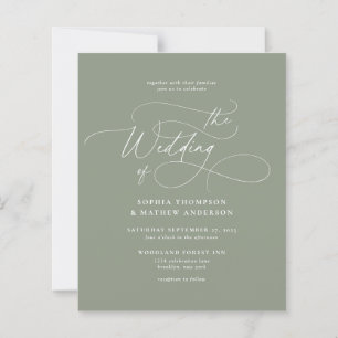 Papier MARIAGE Élégant Vert Sauge Floraison Écriture