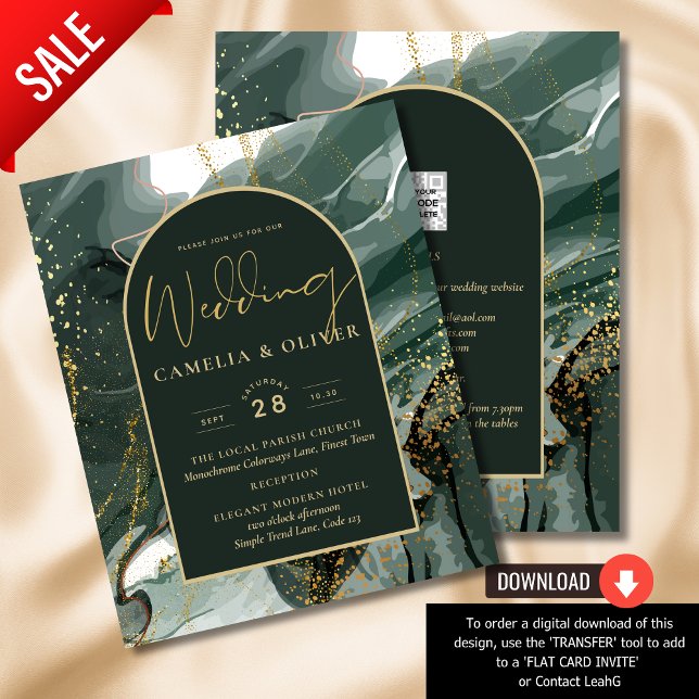 Papier Mariage en marbre moderne Emerald Green Gold Agate (Créateur téléchargé)