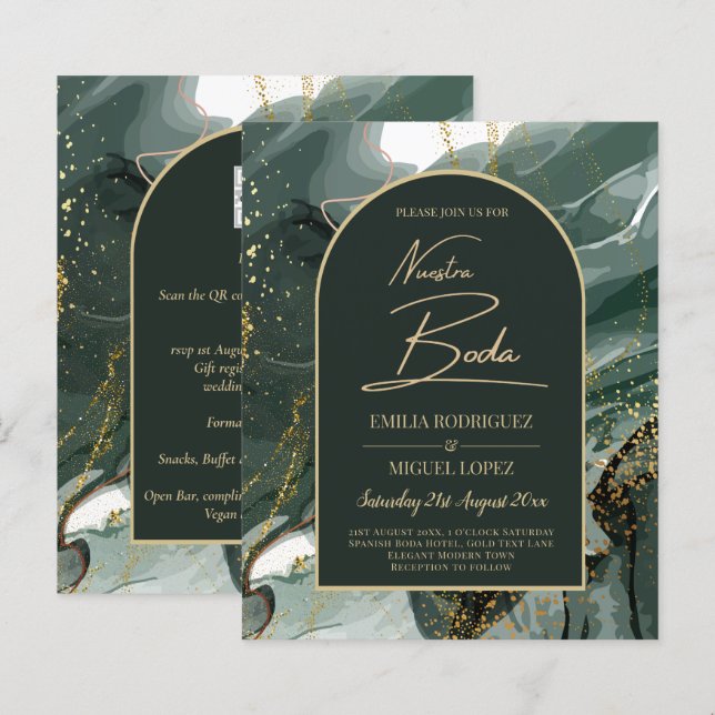 Papier Mariage en marbre moderne Emerald Green Gold Agate (Devant / Derrière)