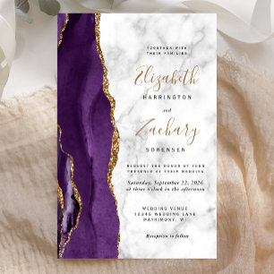 Papier Mariage en marbre violet or agate à budget élevé